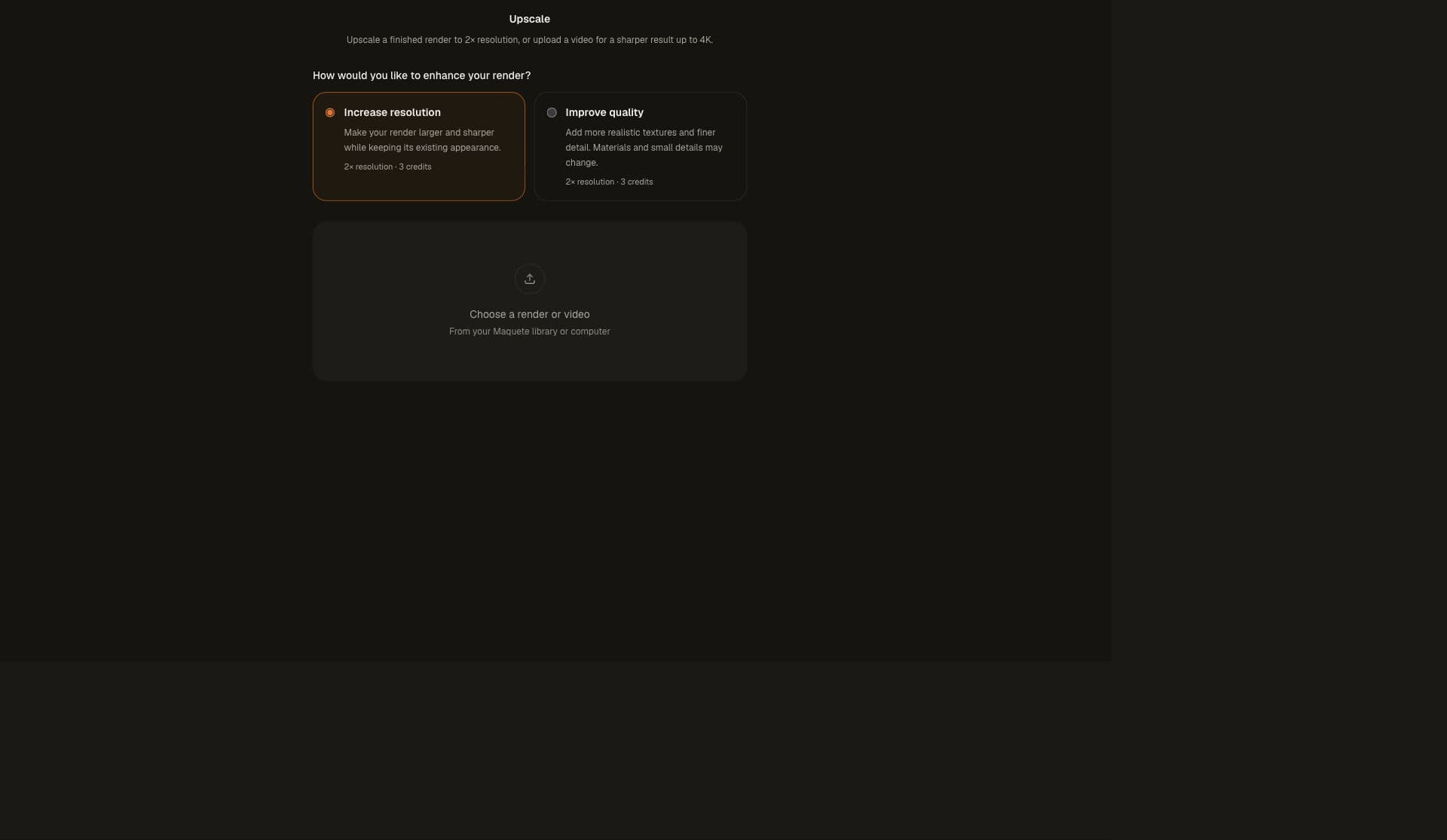 English Enhance interface with Increase resolution and Improve quality choices above the upload area.